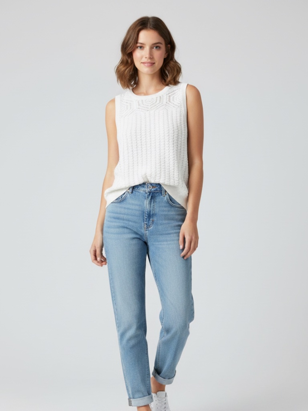 GAP Women’s Cream Open-Knit Sleeveless Sweater Tank S